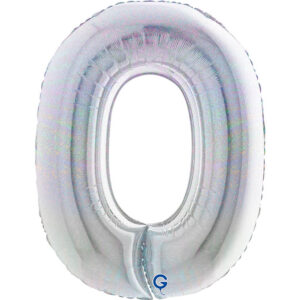 Number 0 Glitter Holographic Silver 40inc