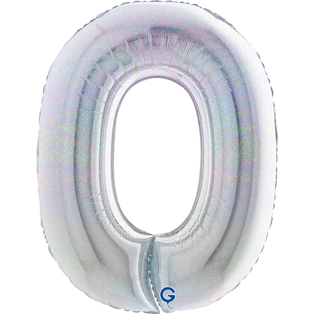 Cijfer 0 Glitter Holografisch Zilver 102cm