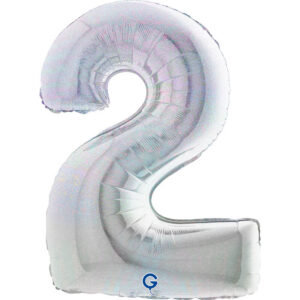 Number 2 Glitter Holographic Silver 40inc