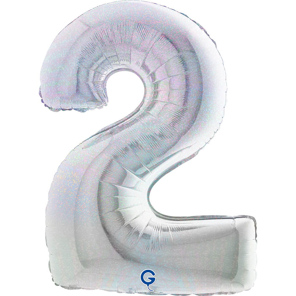 Cijfer 2 Glitter Holografisch Zilver 102cm