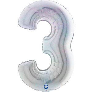 Number 3 Glitter Holographic Silver 40inc