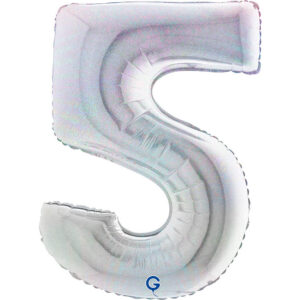 Number 5 Glitter Holographic Silver 40inc
