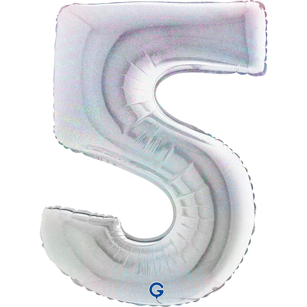 Cijfer 5 Glitter Holografisch Zilver 102cm
