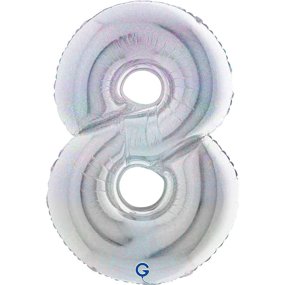 Cijfer 8 Glitter Holografisch Zilver 102cm