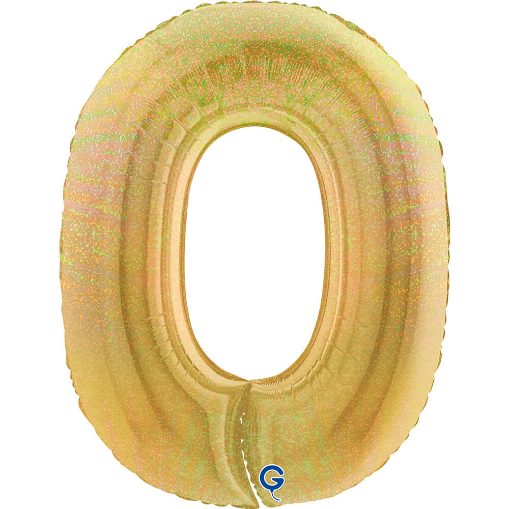 Cijfer 0 Glitter Holografisch Goud 5 102cm
