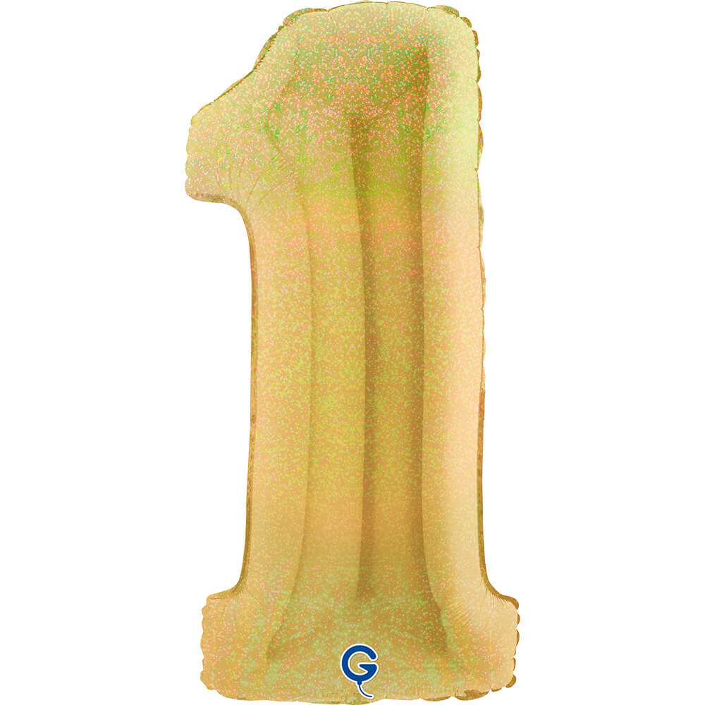 Cijfer 1 Glitter Holografisch Goud 5 102cm