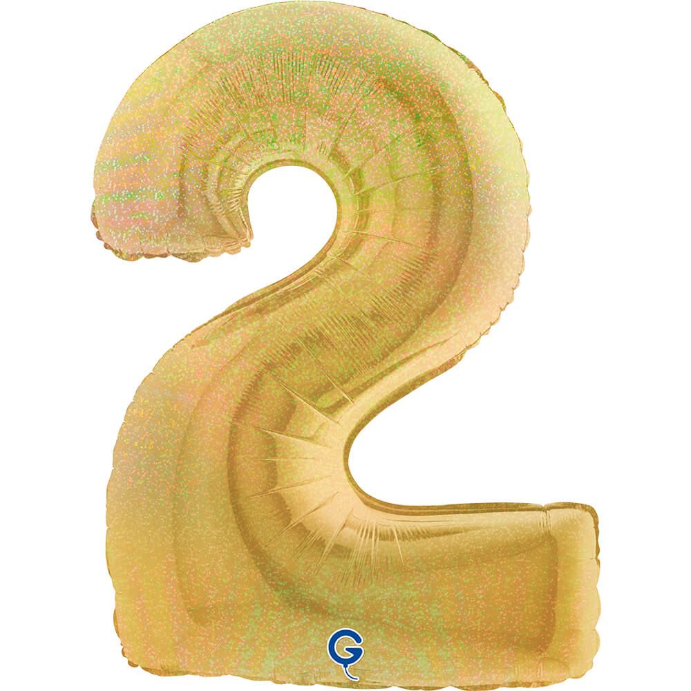 Cijfer 2 Glitter Holografisch Goud 5 102cm