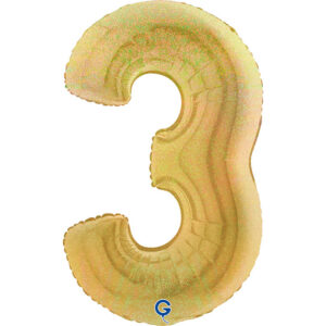 Number 3 Glitter Holographic Gold 5 40inc