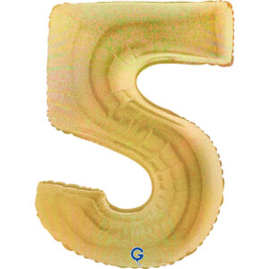 Number 5 Glitter Holographic Gold 5 40inc