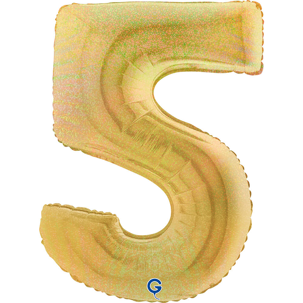 Cijfer 5 Glitter Holografisch Goud 5 102cm