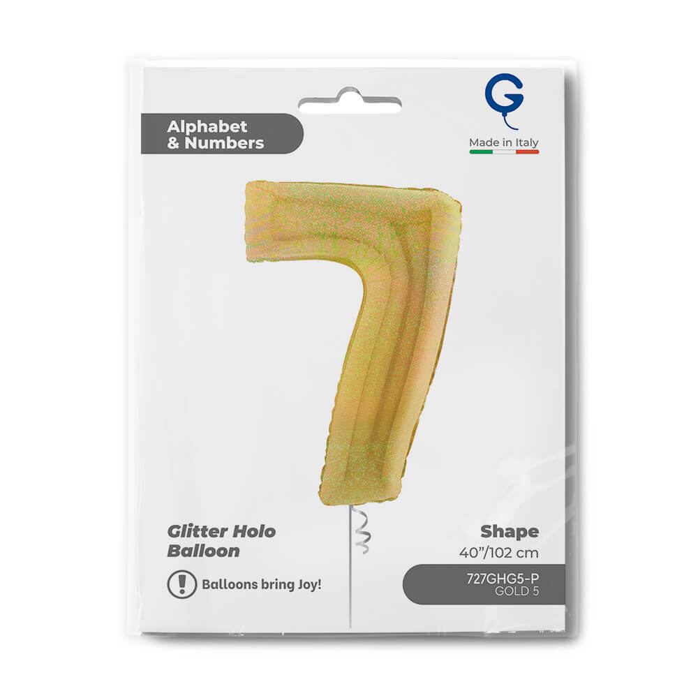 Cijfer 7 Glitter Holografisch Goud 5 102cm - Afbeelding 2