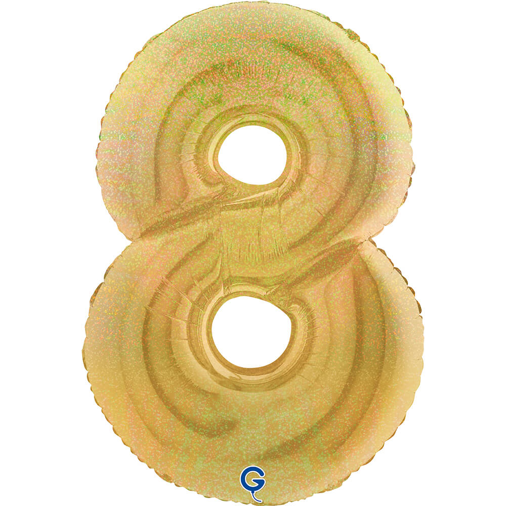 Cijfer 8 Glitter Holografisch Goud 5 102cm