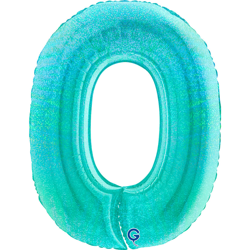 Cijfer 0 Glitter Holografisch Tiffany 102cm