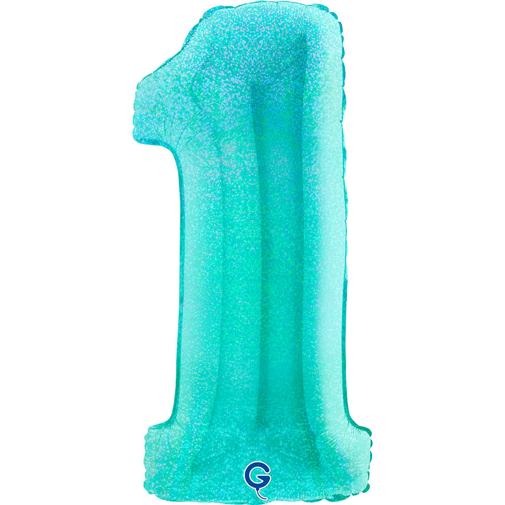 Cijfer 1 Glitter Holografisch Tiffany 102cm