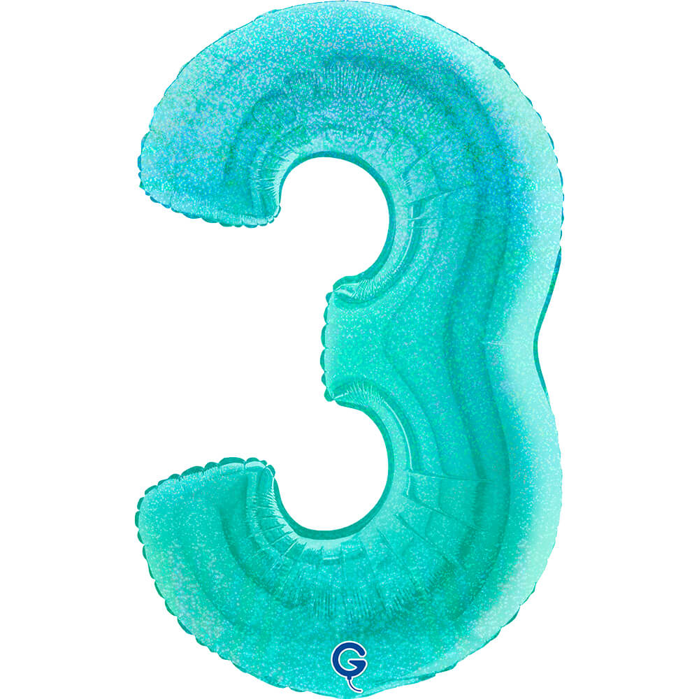 Cijfer 3 Glitter Holografisch Tiffany 102cm