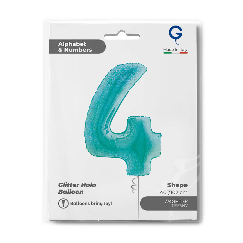 Cijfer 4 Glitter Holografisch Tiffany 102cm - Afbeelding 2