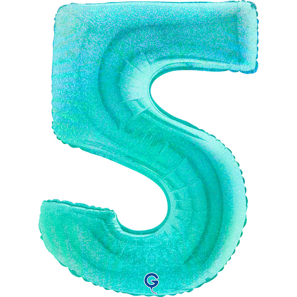 Cijfer 5 Glitter Holografisch Tiffany 102cm