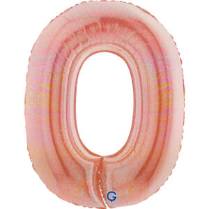 Number 0 Glitter Holographic Rose Gold 40inc
