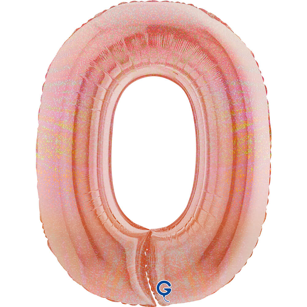 Cijfer 0 Glitter Holografisch Rosé Goud 102cm