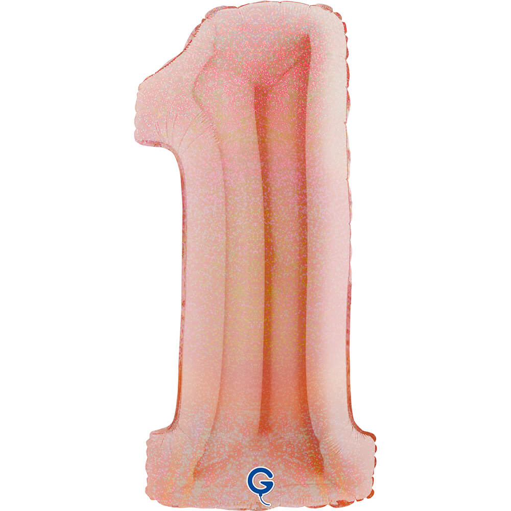 Cijfer 1 Glitter Holografisch Rosé Goud 102cm
