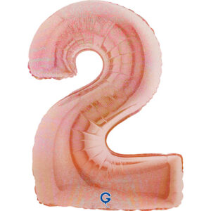 Number 2 Glitter Holographic Rose Gold 40inc