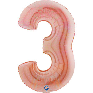 Number 3 Glitter Holographic Rose Gold 40inc