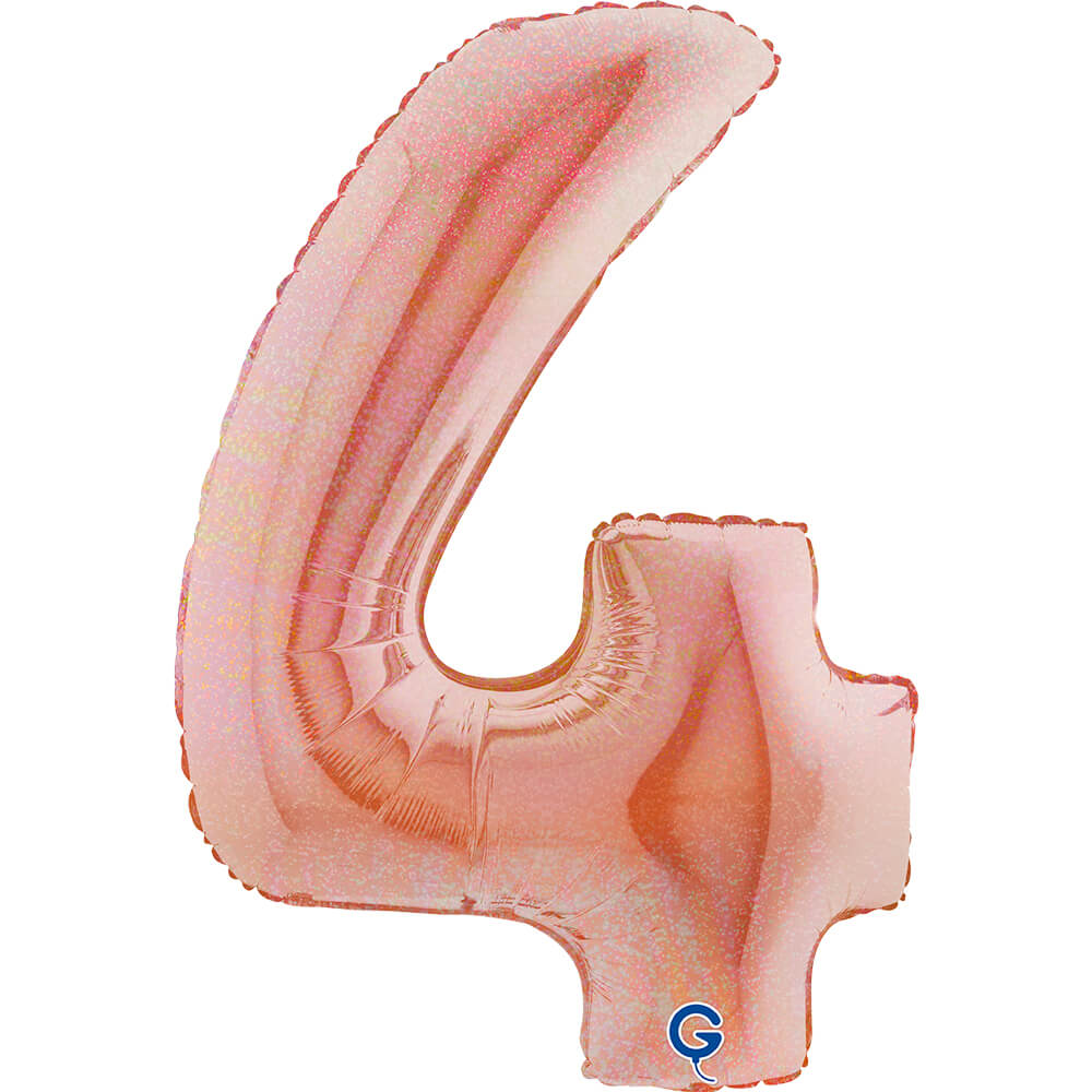 Cijfer 4 Glitter Holografisch Rosé Goud 102cm