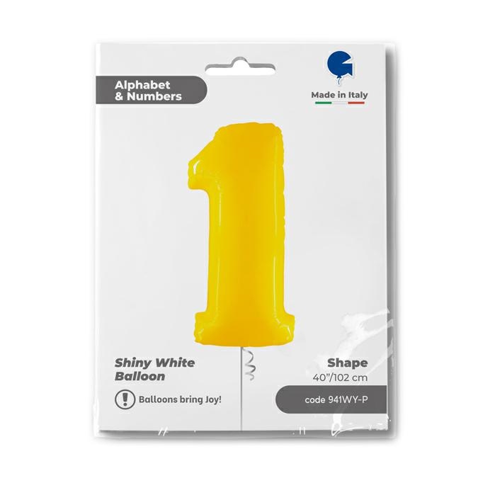 Cijfer 1 Geel Fluo 102cm