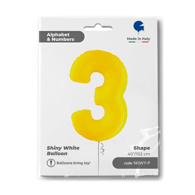 Cijfer 3 Geel Fluo 102cm