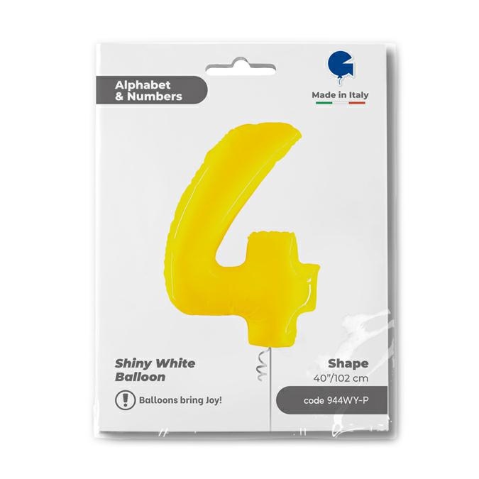 Cijfer 4 Geel Fluo 102cm