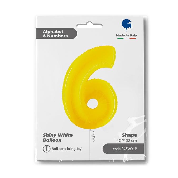 Cijfer 6 Geel Fluo 102cm