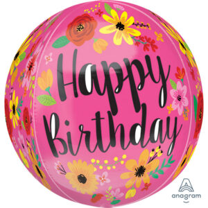 Orbz Happy Birthday Roze Floral 38x40cm